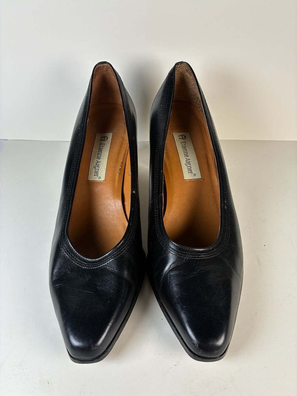 Etienne Aigner Black Leather Classic Minimalist Pointed Toe Heels Size 8.5 M - Picture 5 of 9